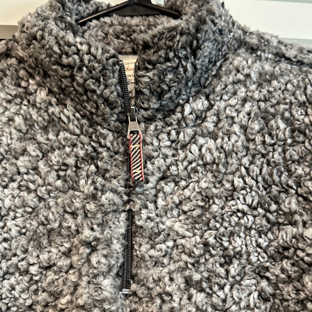 Sherpa Pullover Jacket Gray Faux Shearling 1/4 Zip Cozy Teddy Size (see measurem - Picture 5 of 8